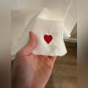 Bleusalt scarf in white with red embroidered heart. Pristine condition.